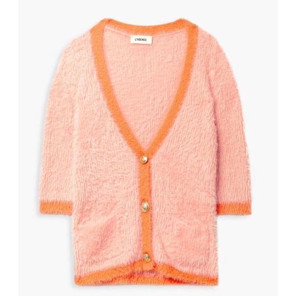 L´AGENCE eyelash knit pink orange short sleeve sweater...